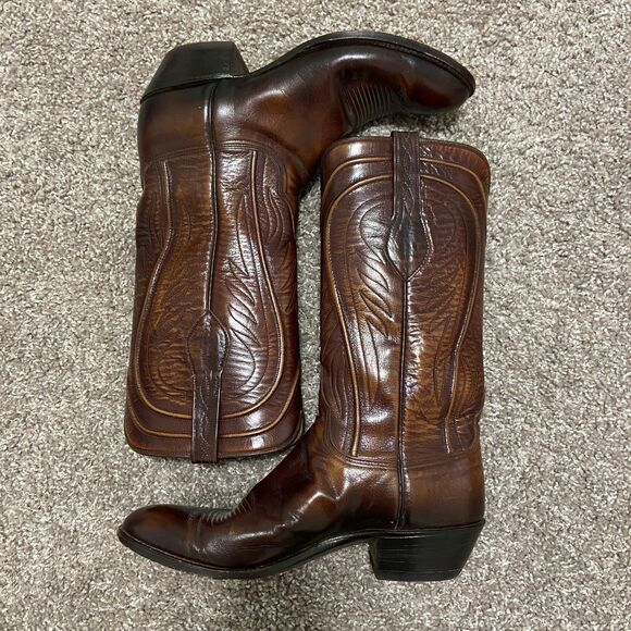 Lucchese San Antonio Brown Leather Boots - Picture 2 of 9